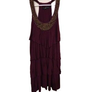 Apt. 9 Womens L Slip & Flare Purple Dress. Scoop Neck Sleeveless Gold embroidery